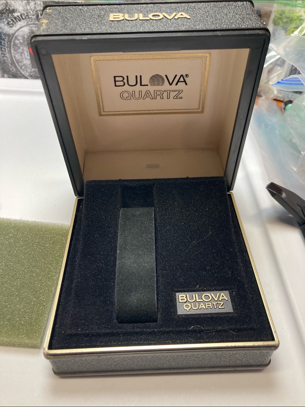 Vintage Bulova Black presentation box with insert, Gold tone Accents